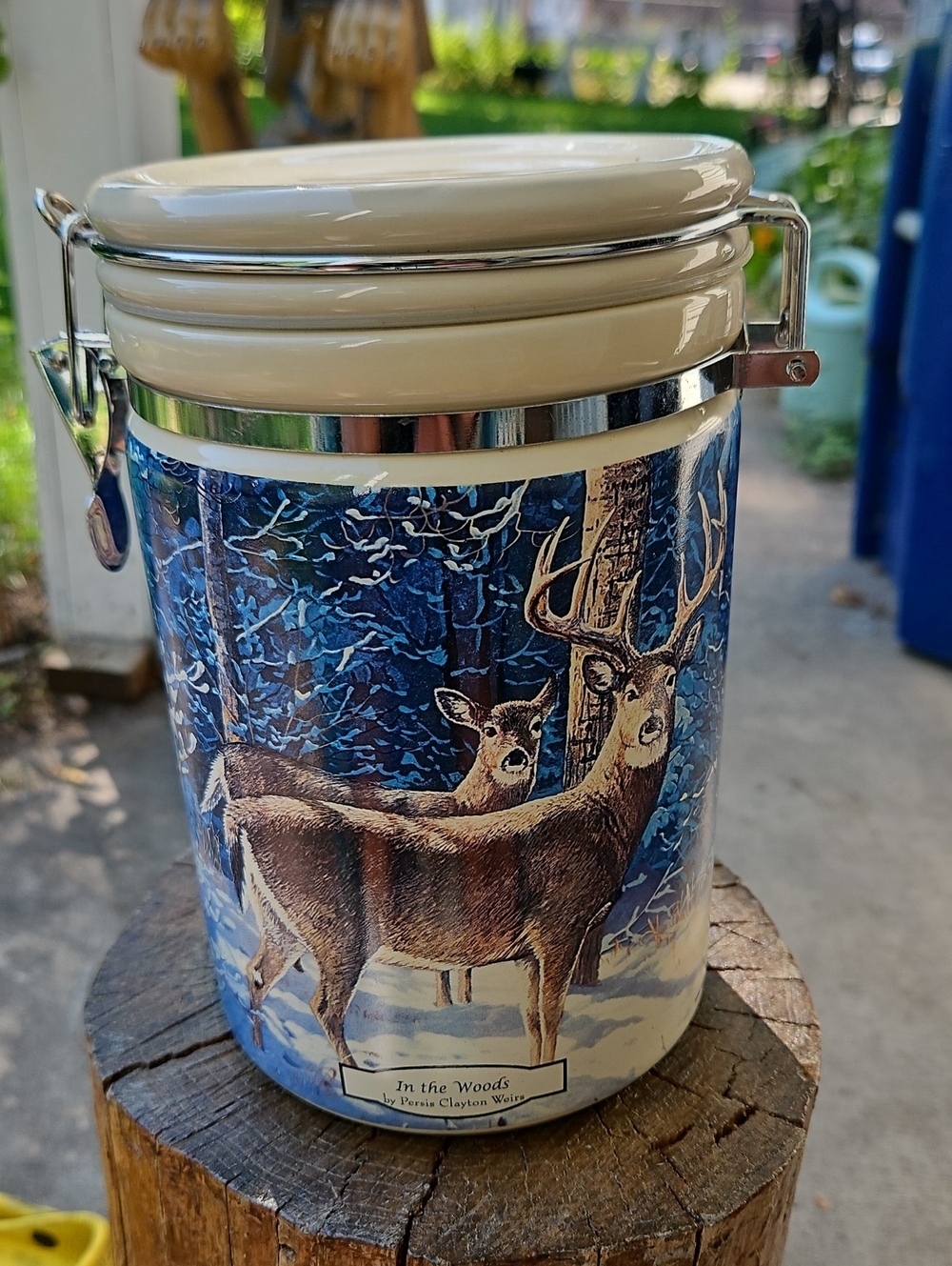 Winter Deer Ceramic Storage Canister "into the woods and Great Eight" scenes '97